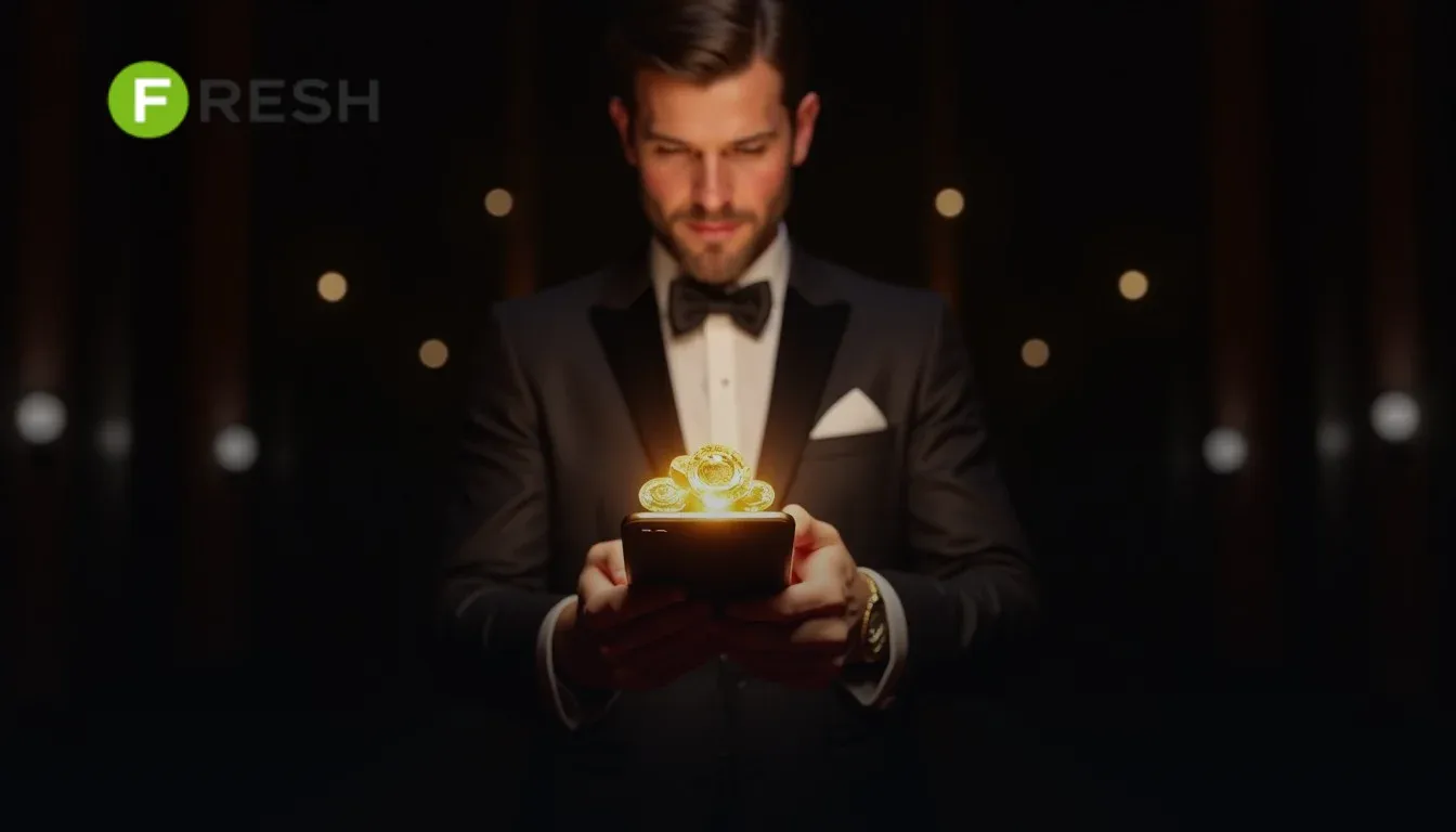 Fresh Casino welcome screen on mobile, showing 50% bonus offer and game lobby thumbnails